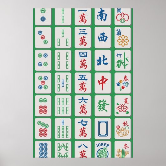 Poster Carreaux de Mahjong sur vert (Devant)