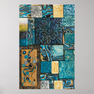 Poster Carreaux de mosaïque turquoise et or