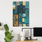 Poster Carreaux de mosaïque turquoise et or (Bureau à domicile)