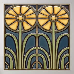 Poster Carreaux de tournesols