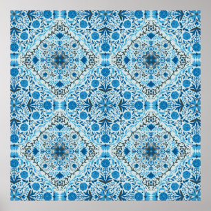 Poster Carreaux floraux bleus