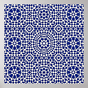 Poster Carreaux Mosaïques Géométriques Bleu Marine
