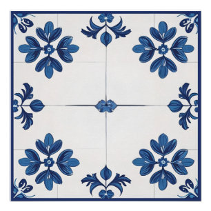 Poster Carreaux portugais bleus azulejos indigo de Lisbon
