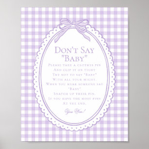 Poster Carreaux Violets Coquette Ruban Ne Dis Pas Bébé Je