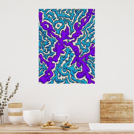 Poster Carrefour Abstrait vif en bleu et violet (Cuisine)