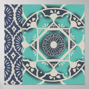 Poster Carrelage bleu Batik II