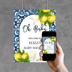 Poster Carrelage bleu citron Amalfi baby shower panneau d