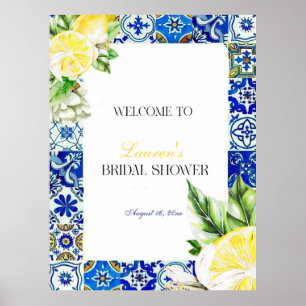 Poster Carrelage bleu citron, Bienvenue à la douche de ma