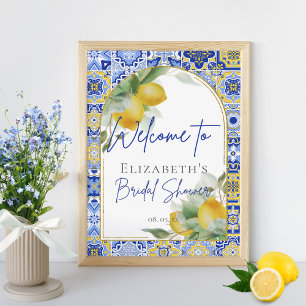 Poster Carrelage bleu italien Arch Citrus Lemons Bienvenu
