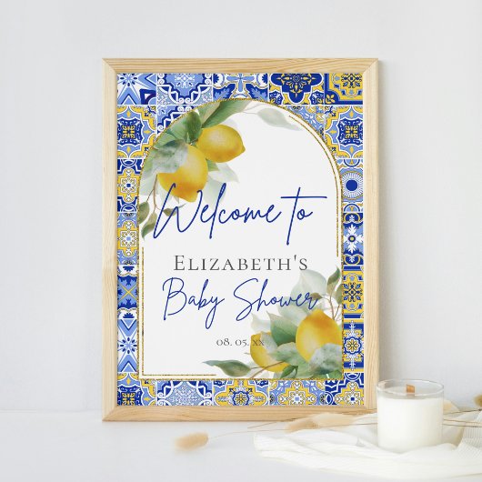 Poster Carrelage bleu italien Arch Citrus Lemons Bienvenu