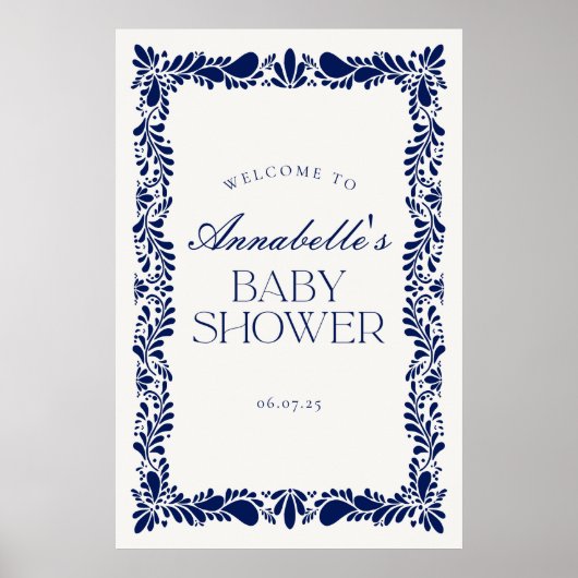 Poster Carrelage bleu Talavera Baby shower Fiesta Bienven (Devant)