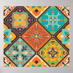 Poster Carrelage coloré à patchwork d'inspiration islamiq