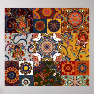 Poster Carrelage en Patchwork coloré : style de poterie d