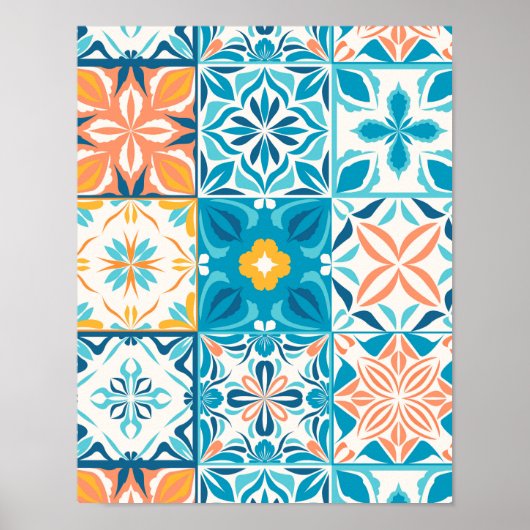 Poster Carrelage orange et bleu (Devant)