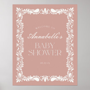 Poster Carrelage Talavera rose Baby shower Fiesta Bienven