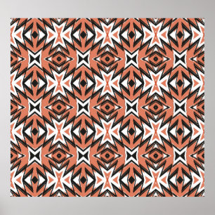 Poster Carrelage traditionnel, corail ethnique géométriqu