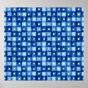 Poster Carrés Bleus, Aquarelle Mosaïque sans joint.