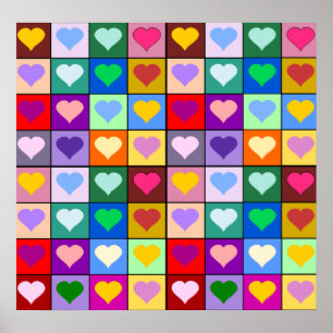 Poster Carrés du coeur coloré