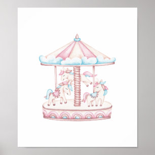 Poster Carrousel d'aquarelle lunaire Unicorn