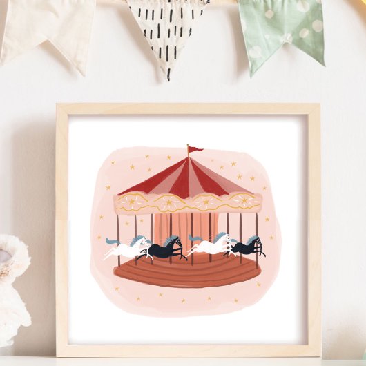 Poster Carrousel de style aquarelle rose pour la nurserie