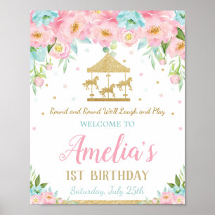 Poster Carrousel floral de Monnaie rose 1er anniversaire