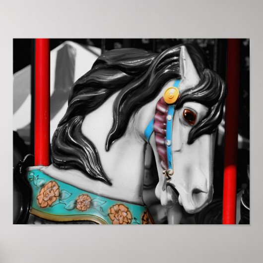 Poster Carrousel Horse Noir Et Blanc Couleur Partielle (Devant)