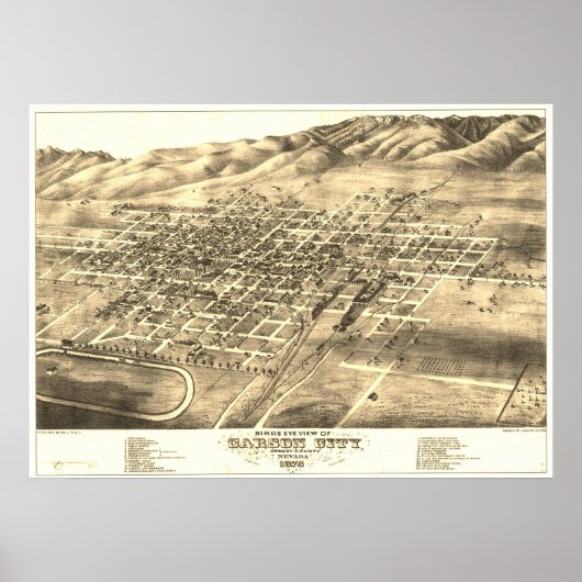 Poster Carson City, NV vers 1875 Carte "Oiseau's Eye" (Devant)
