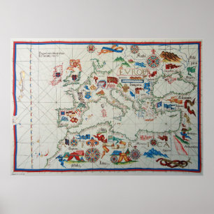 Poster Carte 1563 de la Renaissance l'Europe
