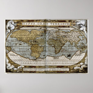 Poster Carte 1570 du monde