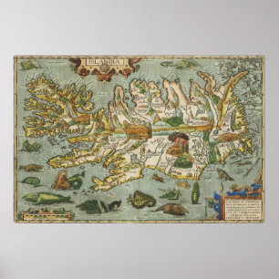 Poster Carte 1590 de l'Islande
