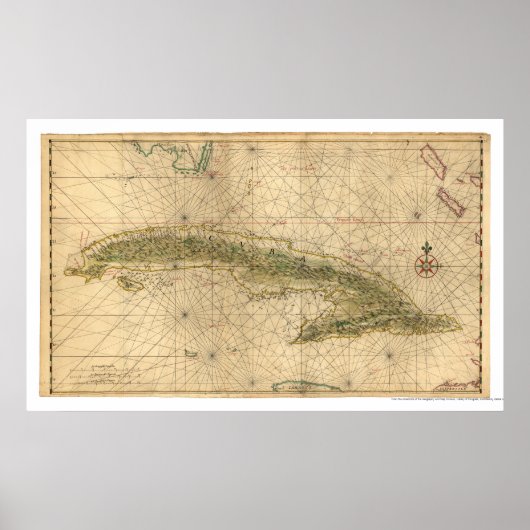 Poster Carte 1639 Des Premières Îles De Cuba (Devant)