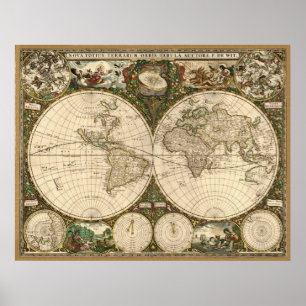 Poster Carte 1660 du monde d'antiquité par Frederick de