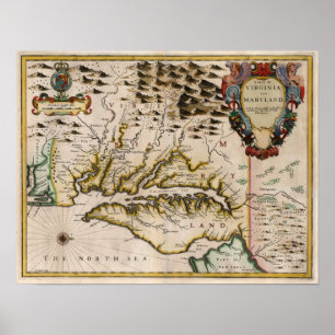 Poster Carte 1676 de la Virginie et du Maryland
