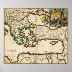 Poster Carte 1690 de méditerranéen oriental