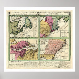 Poster Carte 1760 de Terre-Neuve et de Côte Est