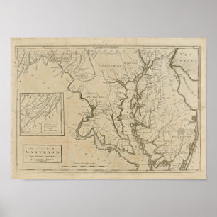 Poster Carte 1795 du Maryland de cru
