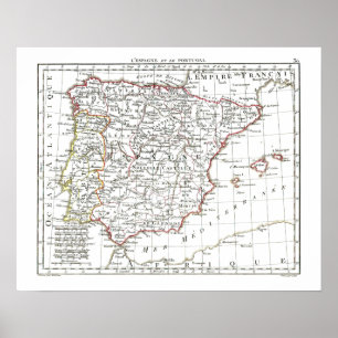Poster Carte 1806 - L'Espagne et le Portugal
