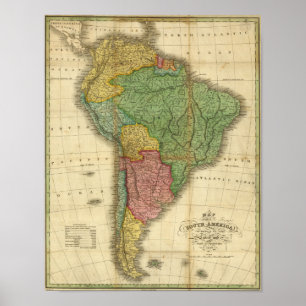 Poster Carte 1826 de l'Amérique du Sud de cru par Anthon