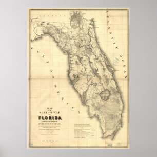 Poster Carte 1839 de la Floride