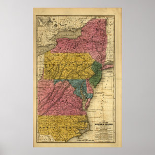 Poster Carte 1839 des Etats-Unis moyens (à l'époque)