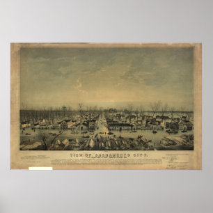 Poster Carte 1850 panoramique d'oeil d'oiseaux de
