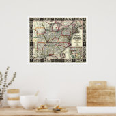 Poster Carte 1852 des États-Unis de Phelps (Cuisine)