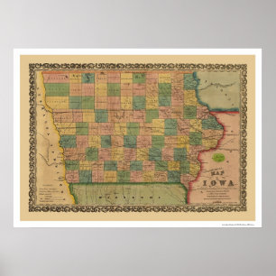 Poster Carte 1855 de train de chemin de fer de l'Iowa