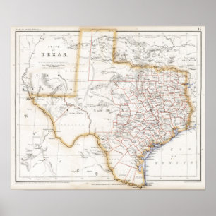 Poster Carte 1857 du Texas