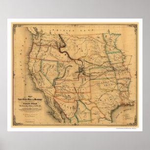 Poster Carte 1859 de chemin de fer d'itinéraire de