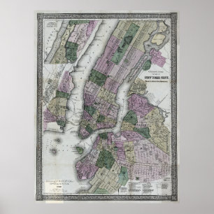 Poster Carte 1866 de New York (et Environs)