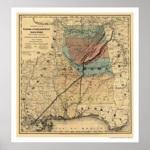 Poster Carte 1867 de chemin de fer de l'Alabama et du