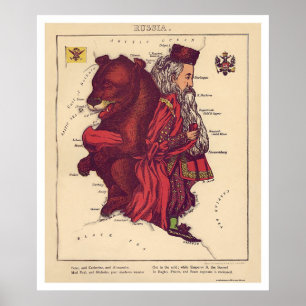 Poster Carte 1868 de caricature de la Russie