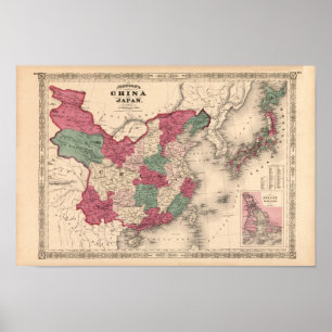 Poster Carte 1868 - la Chine et le Japon de Johnson