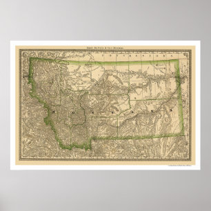 Poster Carte 1881 de chemin de fer du Montana